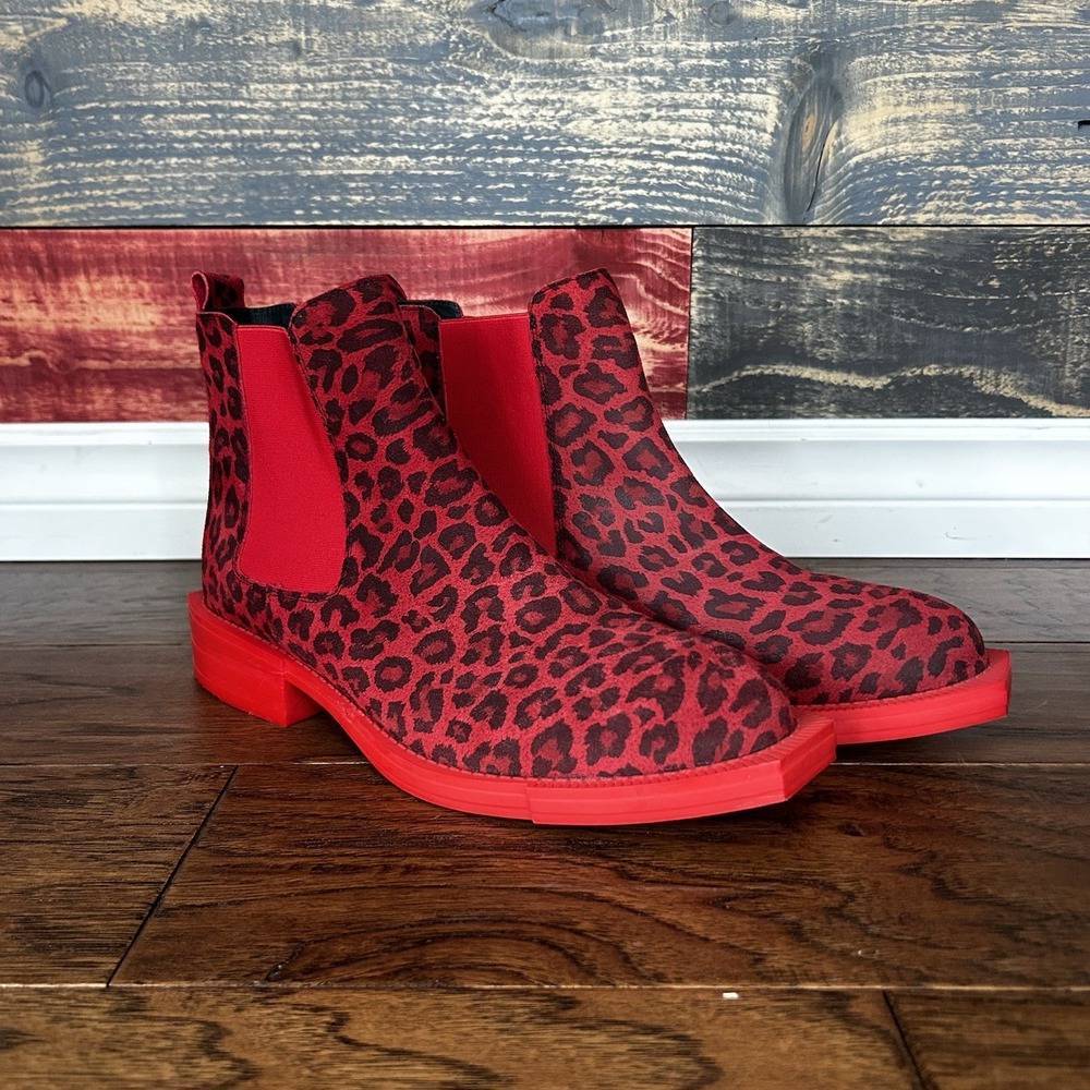 Worn Once Girotti Women Strong Sole Ankle Boots Chelsea Red Lepord Print Red 40